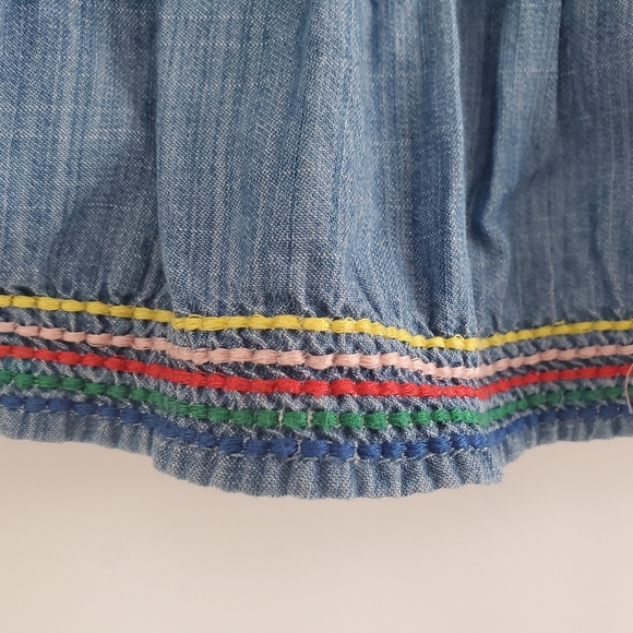 Mini Boden Youth Size 13-14 tiered ruffle denim skort with colorful trim - Picture 5 of 10